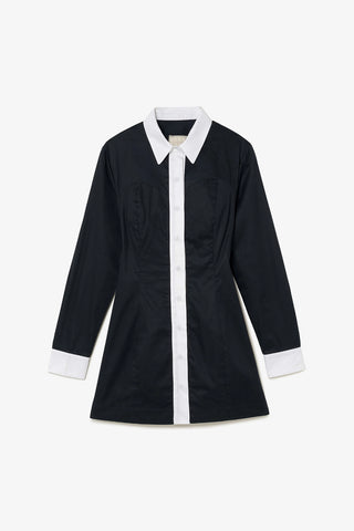 Annie Bustier Dress In Black and White Percale