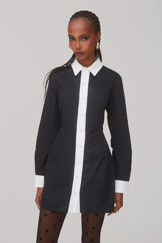 Annie Bustier Dress In Black and White Percale