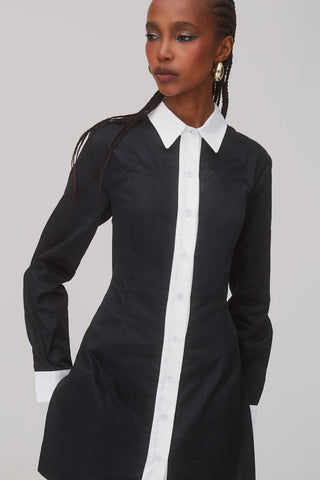 Annie Bustier Dress In Black and White Percale