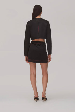 Gloria Cropped Jacket In Black Satin