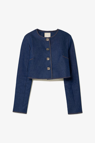 Gloria Cropped Jacket In Blue Denim