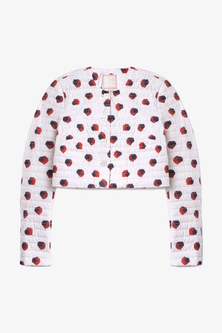 Gloria Cropped Jacket White Floral Cotton Clothing Larroudé x Jonathan Cohen