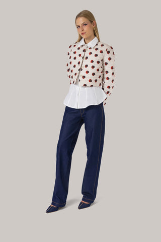 Gloria Cropped Jacket White Floral Cotton Clothing Larroudé x Jonathan Cohen