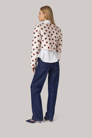 Gloria Cropped Jacket White Floral Cotton Clothing Larroudé x Jonathan Cohen