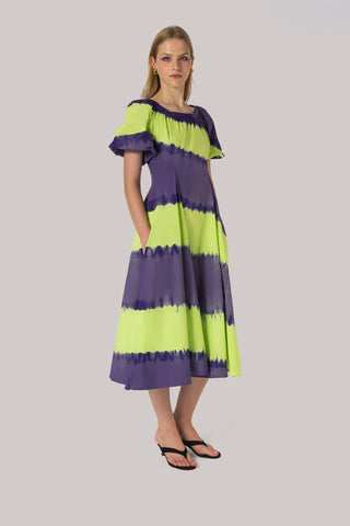 Marissa Dress Purple and Green Tie Dye Cotton Clothing Larroudé x Jonathan Cohen