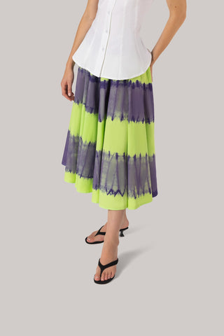 Sharon Skirt Purple and Green Tie Dye Cotton Clothing Larroudé x Jonathan Cohen