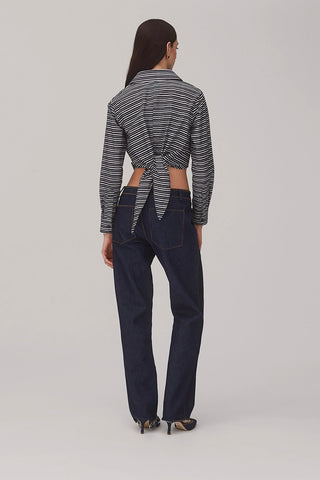 Rose Wrap Top In Black and White Striped Cotton