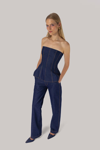 Claire Bustier Blue Denim Clothing Larroudé x Jonathan Cohen