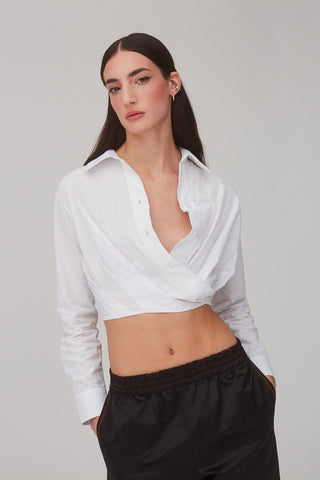 Rose Wrap Top In White Cotton