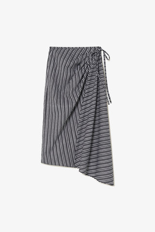 Ayesha Pleated Wrap Skirt In Black and White Striped Cotton