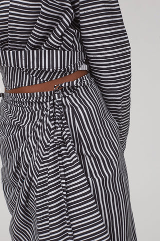 Sashi Wrap Dress In Black and White Striped Cotton