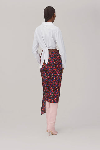 Ayesha Pleated Wrap Skirt In Black Floral Silk