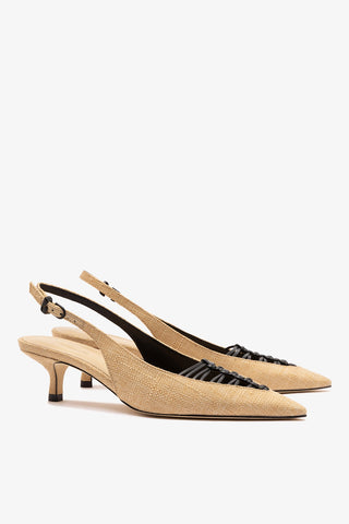 Nara Pump In Beige Raffia and Black Leather