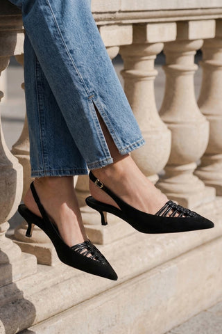 Nara Pump In Black Suede and Leather Pump Larroudé