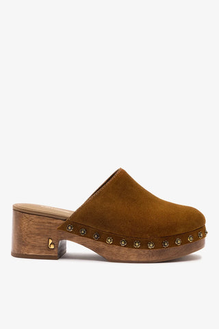 Miso Low Clog In Russet Suede Mule Larroudé