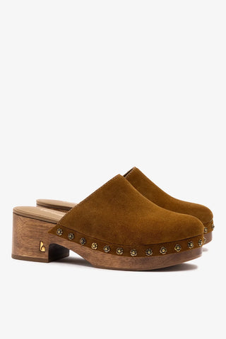 Miso Low Clog In Russet Suede Mule Larroudé
