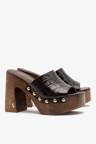 Larroudé x Kenneth Cole: Mule Dark Oak Croco Leather Mule Larroudé x Kenneth Cole