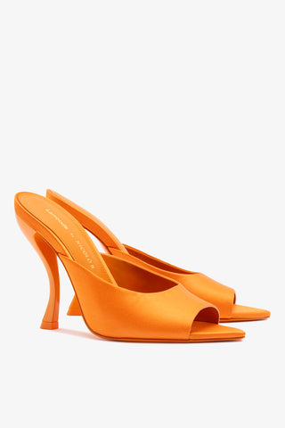 Larroudé x Nicolò B.: Malibu Mule Tangerine Satin Mule Larroudé x Nicolò Beretta