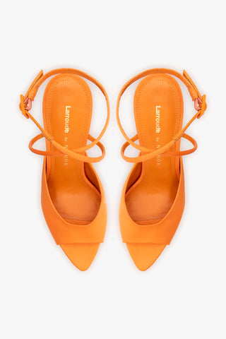 Larroudé x Nicolò B.: Lola Sandal Tangerine Satin Sandal Larroudé x Nicolò Beretta