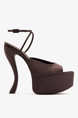 Larroudé x Nicolò B.: Lola Sandal Mahogany Satin Sandal Larroudé x Nicolò Beretta
