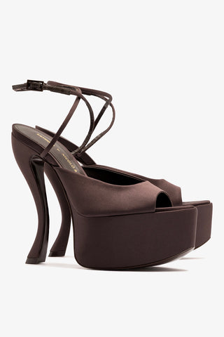 Larroudé x Nicolò B.: Lola Sandal Mahogany Satin Sandal Larroudé x Nicolò Beretta