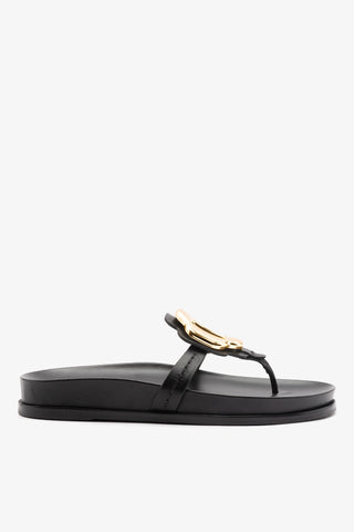 Margherita Sport Sandal Black Leather Flat - Sandal Larroudé