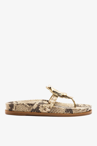 Margherita Sport Sandal Snake Leather Flat - Sandal Larroudé