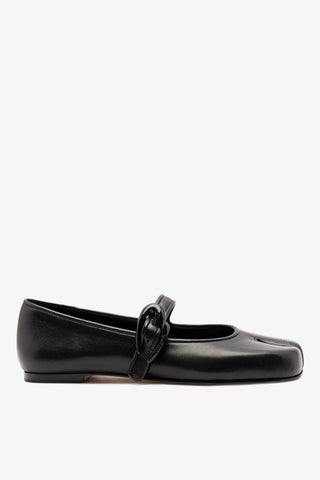 Verona Tabi Ballet Flat Black Leather Flat Larroudé