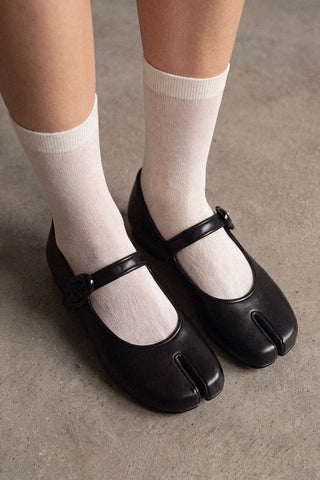 Verona Tabi Ballet Flat Black Leather Flat Larroudé