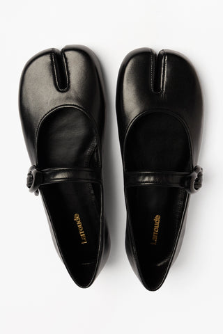 Verona Tabi Ballet Flat Black Leather Flat Larroudé