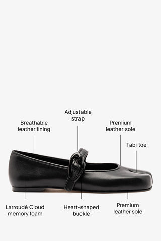 Verona Tabi Ballet Flat Black Leather Flat Larroudé