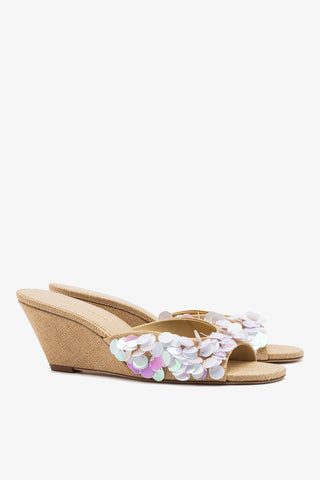 Larroudé x Ciao Lucia: Madalena Wedge Mule Beige Raffia Mule Larroudé x Ciao Lucia