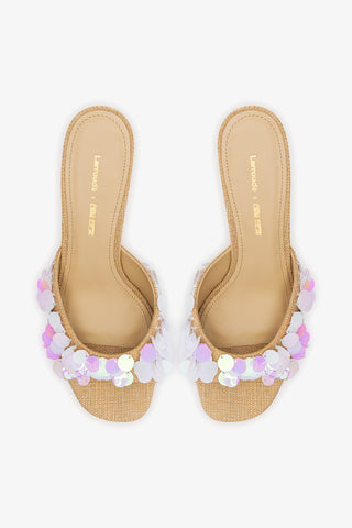 Larroudé x Ciao Lucia: Madalena Wedge Mule Beige Raffia Mule Larroudé x Ciao Lucia