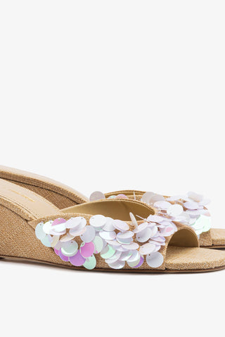 Larroudé x Ciao Lucia: Madalena Wedge Mule Beige Raffia Mule Larroudé x Ciao Lucia