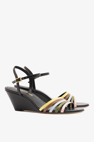 Larroudé x Ciao Lucia: Daiana Wedge Sandal Black Leather Sandal Larroudé x Ciao Lucia