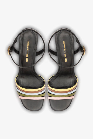 Larroudé x Ciao Lucia: Daiana Wedge Sandal Black Leather Sandal Larroudé x Ciao Lucia