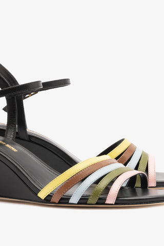 Larroudé x Ciao Lucia: Daiana Wedge Sandal Black Leather Sandal Larroudé x Ciao Lucia