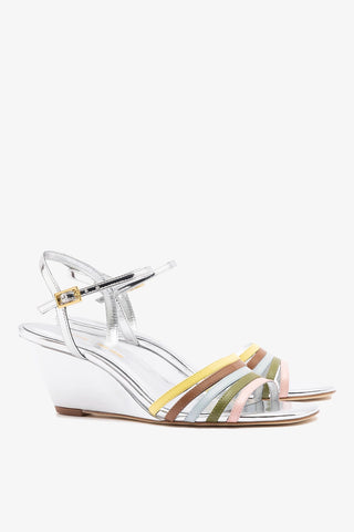 Larroudé x Ciao Lucia: Daiana Wedge Sandal Silver Leather Sandal Larroudé x Ciao Lucia