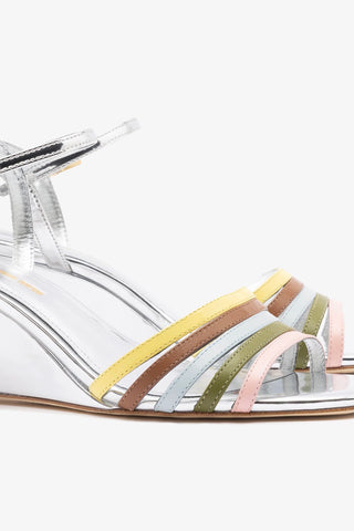 Larroudé x Ciao Lucia: Daiana Wedge Sandal Silver Leather Sandal Larroudé x Ciao Lucia