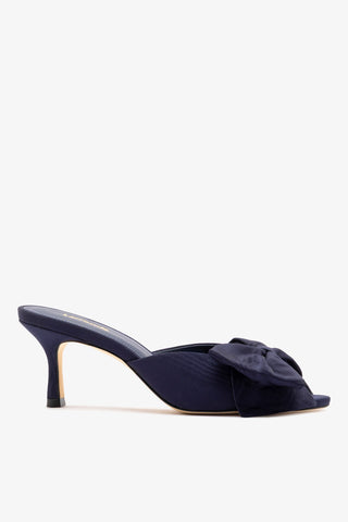 Elle Peep Toe Mule Navy Silk Mule Larroudé