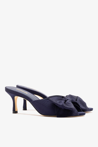 Elle Peep Toe Mule Navy Silk Mule Larroudé