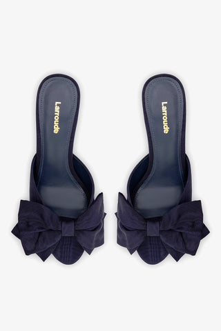 Elle Peep Toe Mule Navy Silk Mule Larroudé