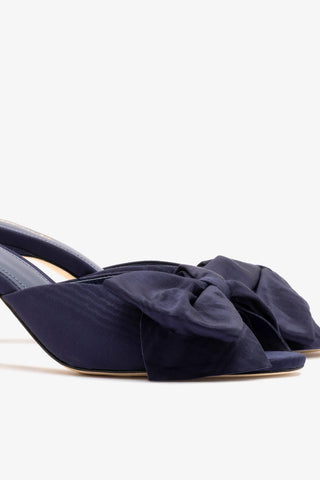 Elle Peep Toe Mule Navy Silk Mule Larroudé