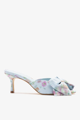 Larroudé x Markarian: Elle Peep Toe Mule Apple Blue Floral Ikat Mule Larroudé x Markarian