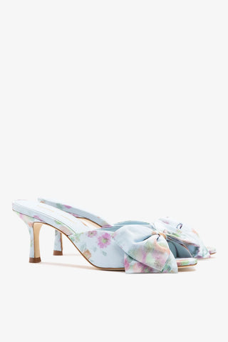 Larroudé x Markarian: Elle Peep Toe Mule Apple Blue Floral Ikat Mule Larroudé x Markarian