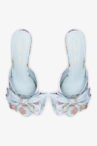 Larroudé x Markarian: Elle Peep Toe Mule Apple Blue Floral Ikat Mule Larroudé x Markarian