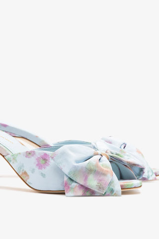 Larroudé x Markarian: Elle Peep Toe Mule Apple Blue Floral Ikat Mule Larroudé x Markarian
