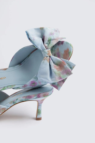 Larroudé x Markarian: Elle Peep Toe Mule Apple Blue Floral Ikat Mule Larroudé x Markarian