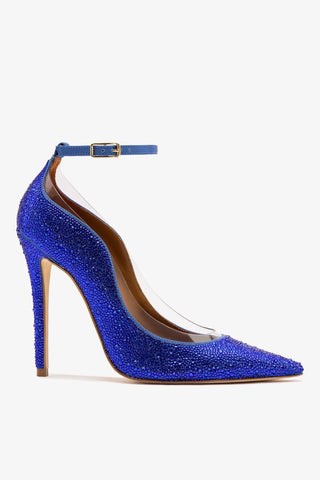 Larroudé by Sergio Hudson: Addison Pump Electric Blue Satin and Crystals Sandal Larroude x Sergio Hudson