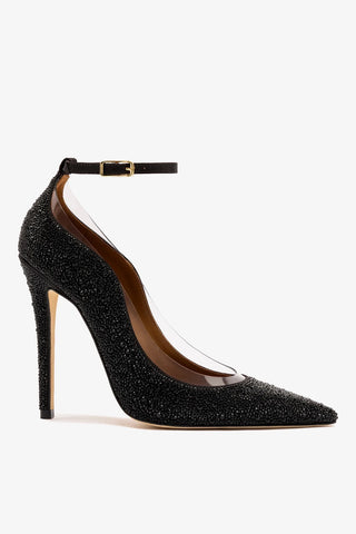 Larroudé by Sergio Hudson: Addison Pump Black Satin and Crystals Sandal Larroude x Sergio Hudson